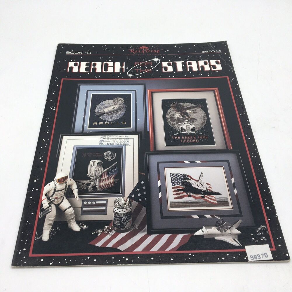 “Reach for the Stars” Cross Stitch Pattern Book Space Astronaut NASA Apollo